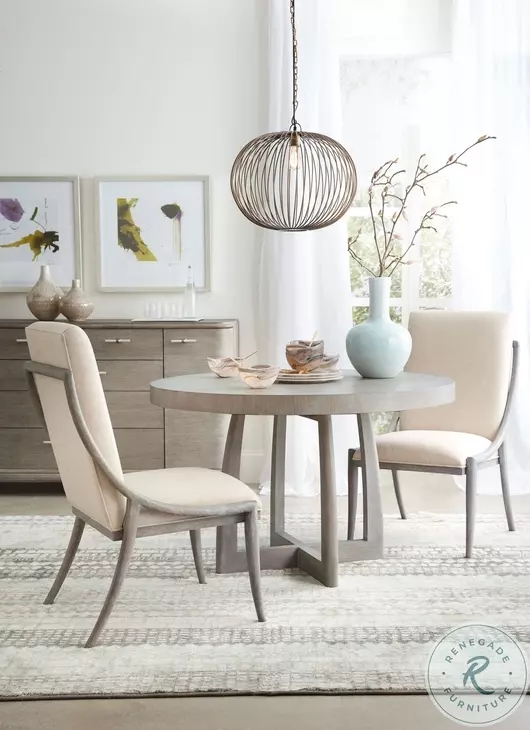 Dining Room Set Round Grey Wash Pedestal Wrap Around Chairs