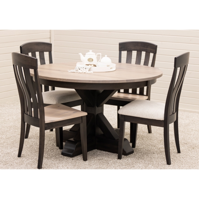 Dining Room Set Round Two-Tone Pedestal Table Mixed Material Chairs