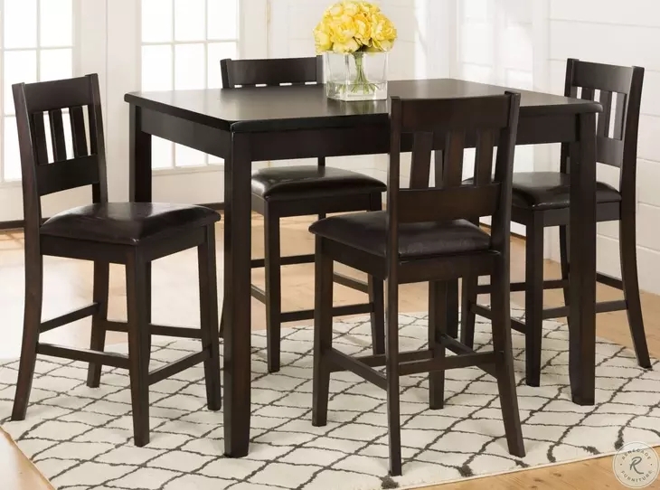 Dining Room Set Slat Back Chairs Espresso Finish 5 Piece