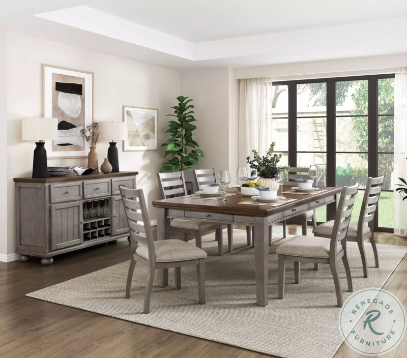 Dining Room Set Two Tone Ladder Back Chairs Apron Drawers