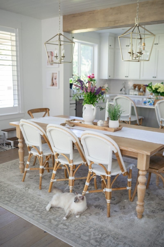 Dining Room Set White Bistro Chairs Light Wood Table Coastal