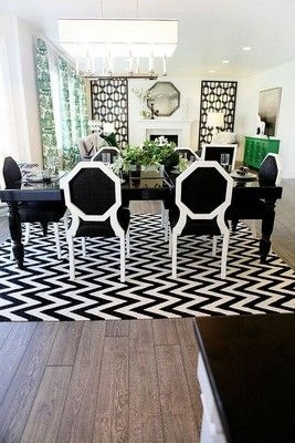 Dining Room Set with Octagonal-Back Chairs and Chevron Rug