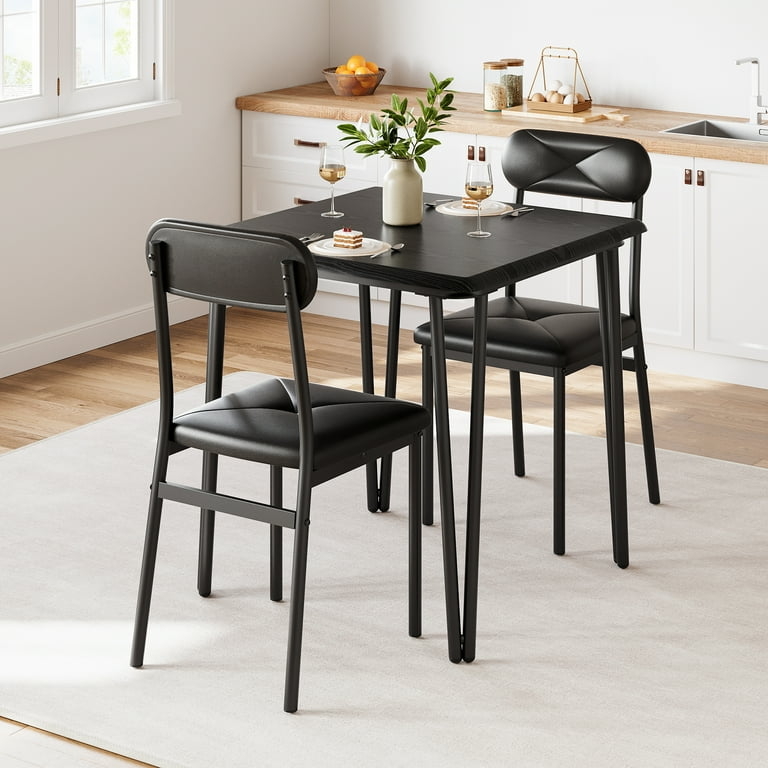 Dining Set 3 Piece All Black X-Stitch Compact Square