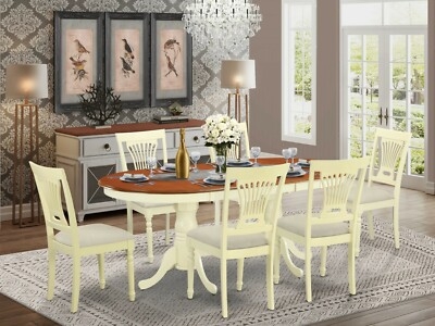 Dining Set 7-Piece Oval Pedestal Buttermilk And Cherry Finish Slat Back