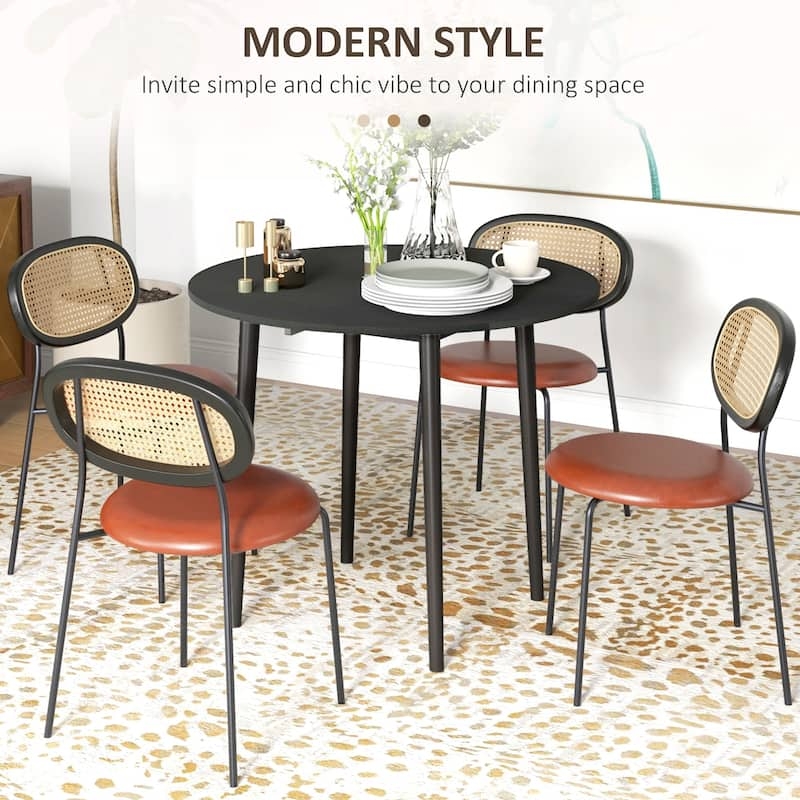 Dining Set Cane Back Chairs Terracotta Seats Black Round Table