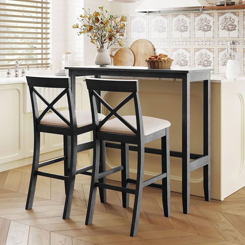 Dining Set Charcoal Gray X-Back Stools Counter Height Farmhouse