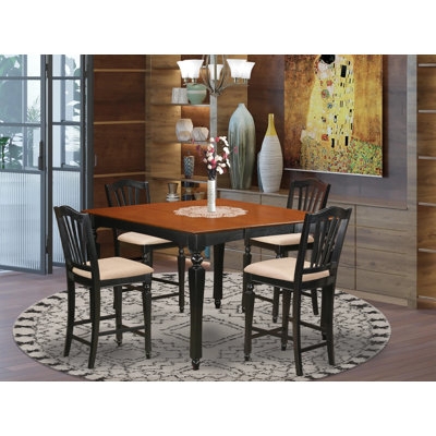 Dining Set Counter Height Black and Cherry Two Tone 5 Piece Set