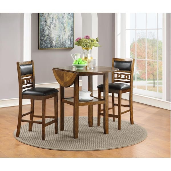 Dining Set Counter Height Drop Leaf Table Dark Wood Circle Back Chairs