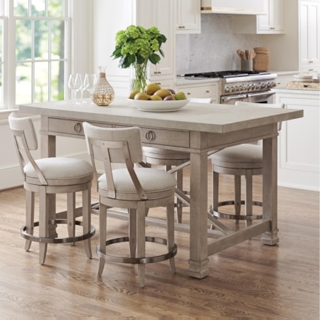 Dining Set Counter Height Integrated Drawers Weathered Gray Finish
