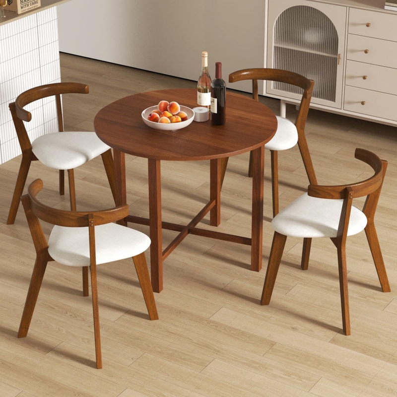 Dining Set Cross Brace Base Curved Backrests Wood Kitchen Table Set