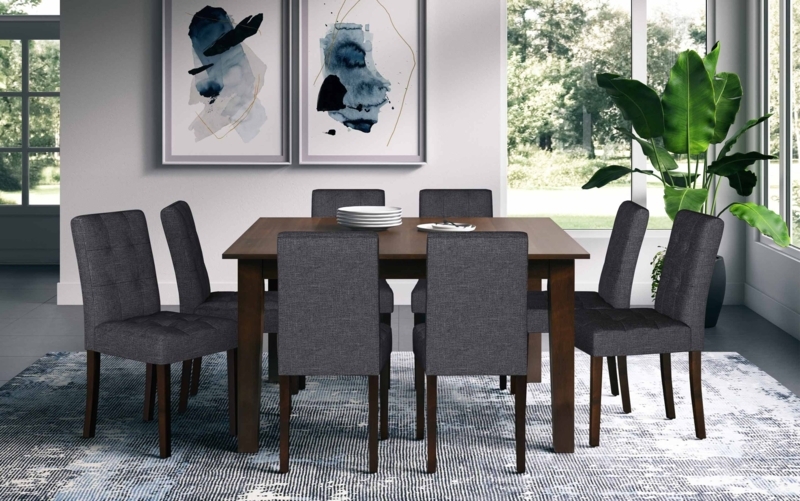 Dining Set Dark Walnut Finish Curved Back Tapered Legs Contemporary