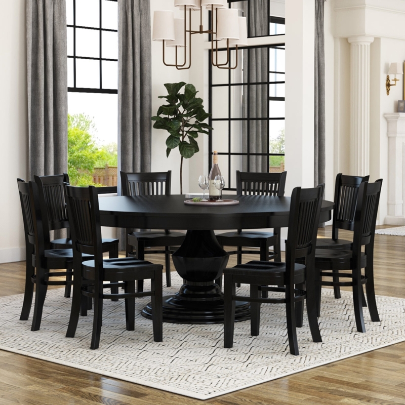 Dining Set Eight Seat Capacity Pedestal Base Slat Back Chairs