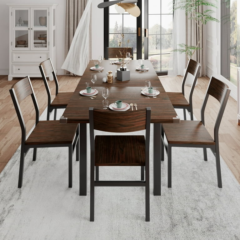 Dining Set Extendable Tabletop Linear Wood Grain