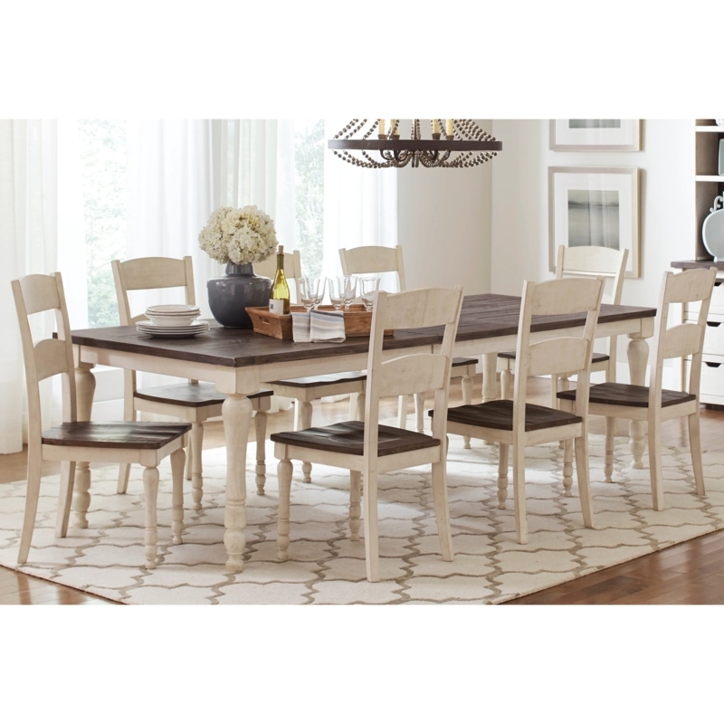 Dining Set Extendable Two-Tone Distressed Vintage White Rustic