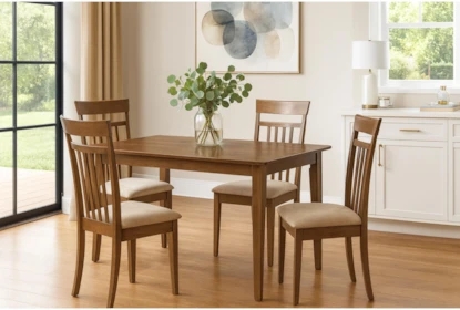 Dining Set for Four Round Wood Table Upholstered Arm Chairs
