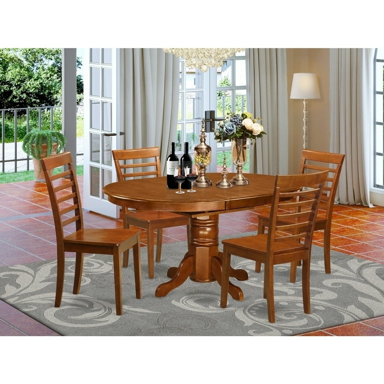Dining Set French Country Oval Pedestal Table Slat Back Chairs Wood