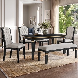 Dining Set Gold Leg Accents Tufted Bench Black Gold Dining Set