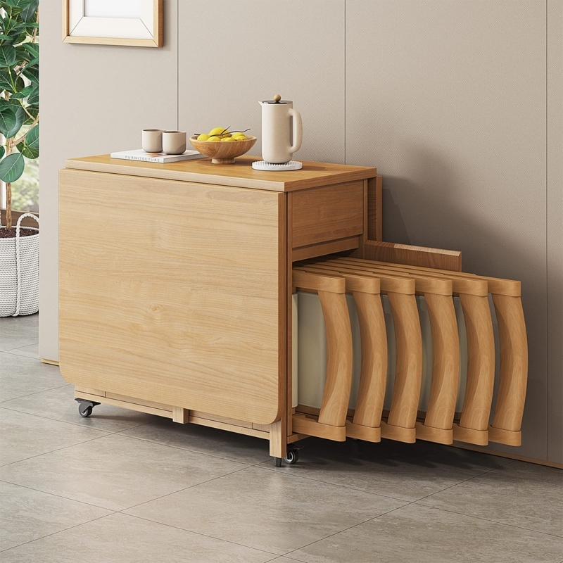Dining Set Integrated Chair Storage Drop Leaf Mobile Base Wood