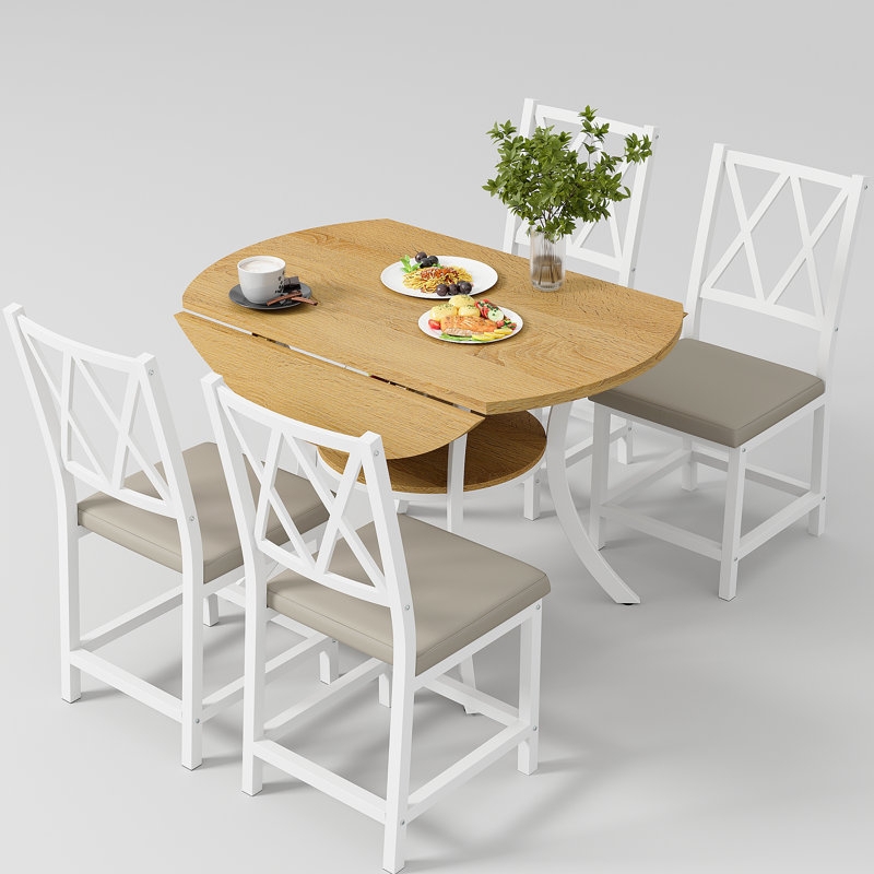 Dining Set Integrated Lower Shelf X Back Chairs Two Tone Finish