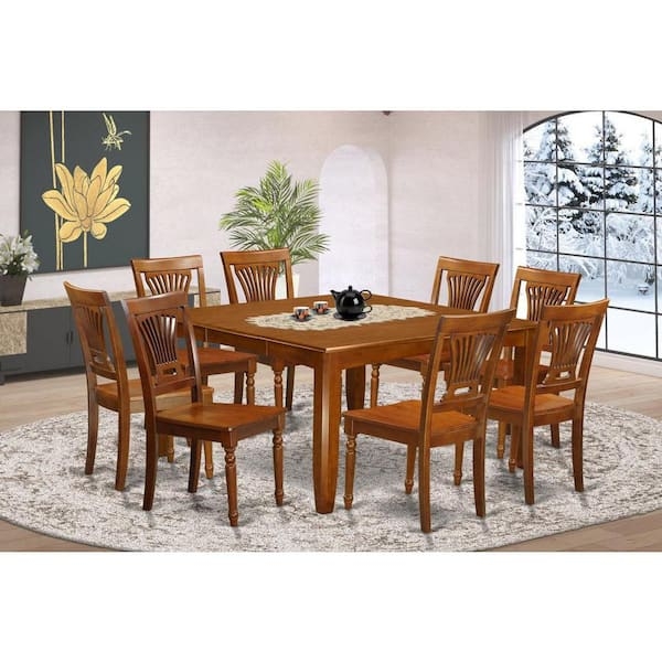 Dining Set Lattice Back Design Saddle Brown Finish Traditional Style