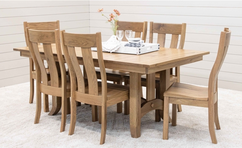 Dining Set Light Oak Slat Back Chairs Cross Brace Table Shaker Style