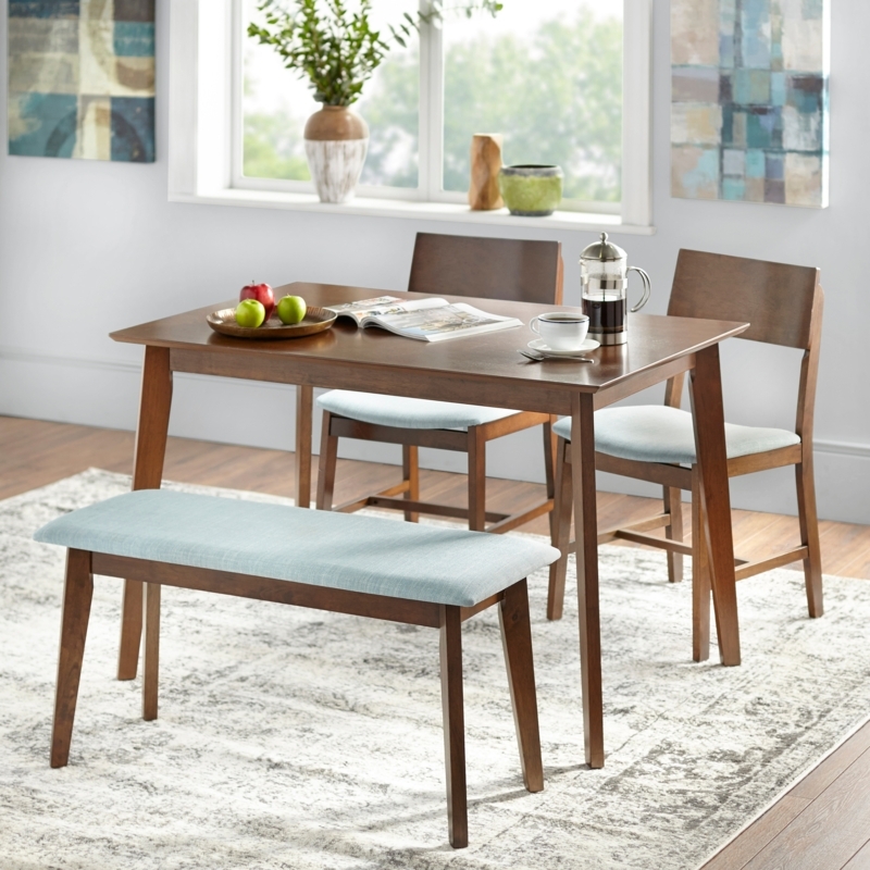 Dining Set Mid-Century Style Tapered Legs Seafoam Upholstery