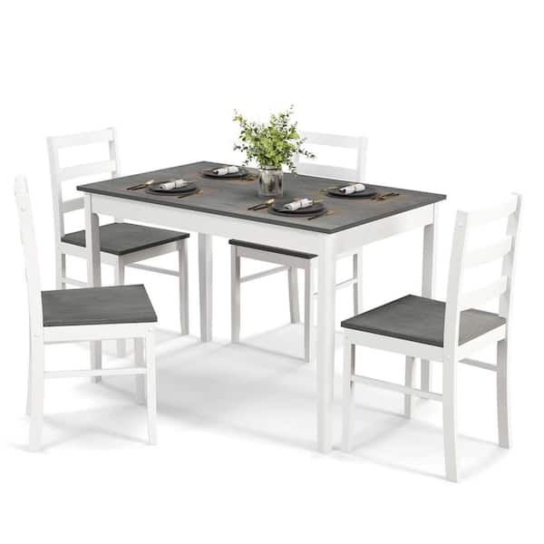 Dining Set Modern Farmhouse 5-Piece Ladder Back Chairs Gray Wood Top