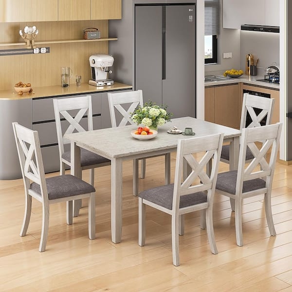 Dining Set Modern Farmhouse 7-Piece Set X-Back Chairs Whitewashed