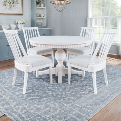 Dining Set Modern Farmhouse Round White Pedestal Table Slatted Chairs