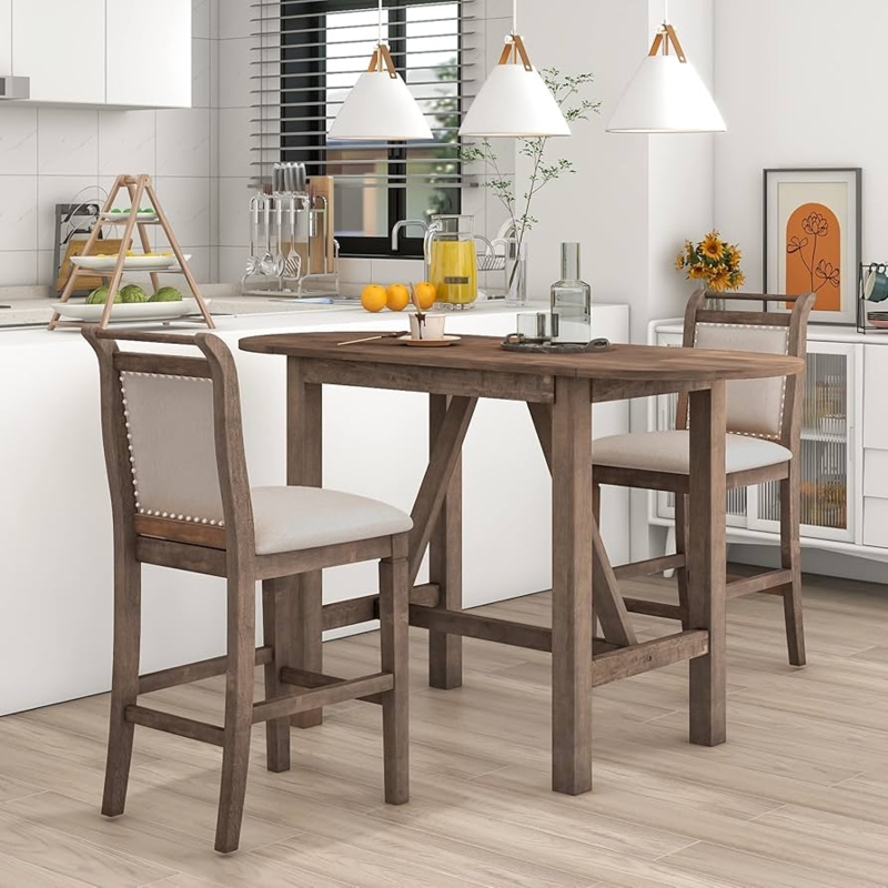 Dining Set Nailhead Trim Chairs Counter Height Brown Farmhouse Set