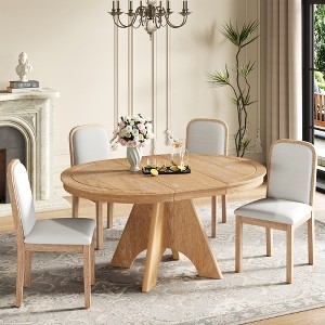 Dining Set Natural Wood Wash Round Extendable Table Arched Chairs