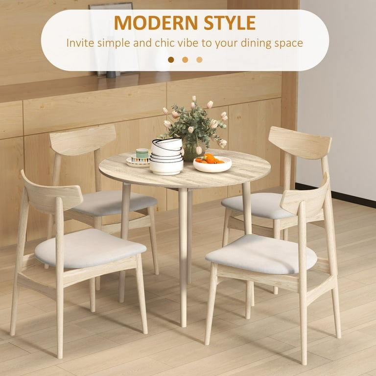 Dining Set Oak Toned Finish Curved Backrest Tapered Legs Round