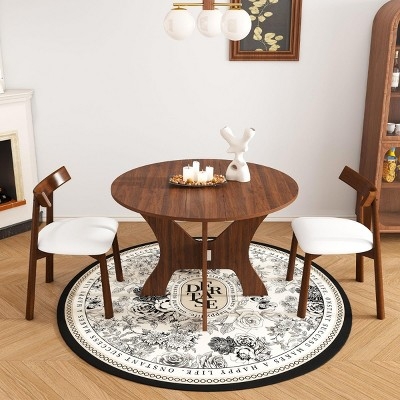 Dining Set Pedestal Base Curved Chair Back Wood Dining Set For 2