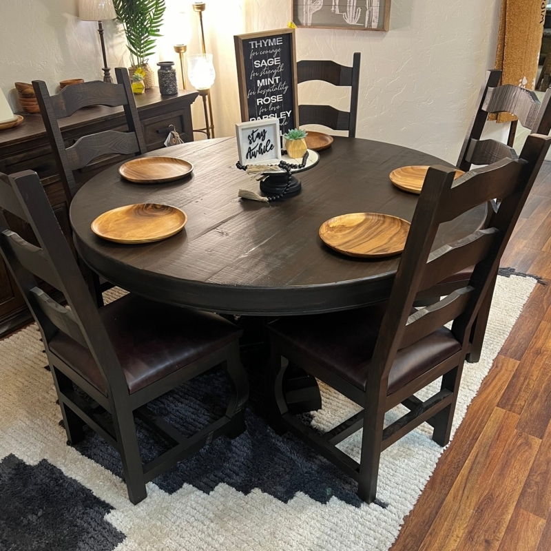 Dining Set Round Pedestal Ladder Back Chairs Dark Wood Rustic