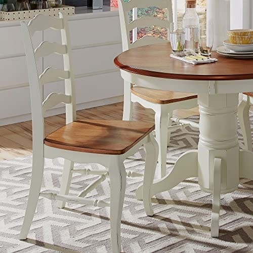 Dining Set Round Pedestal Table French Country with Ladder Back Chairs