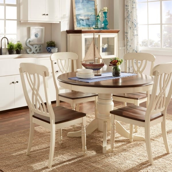 Dining Set Round Two-Tone Scroll Back Coastal Cottage Kitchen Table