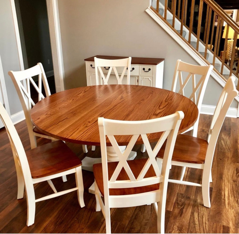 Dining Set Round Two Tone with Double X-Back Chairs
