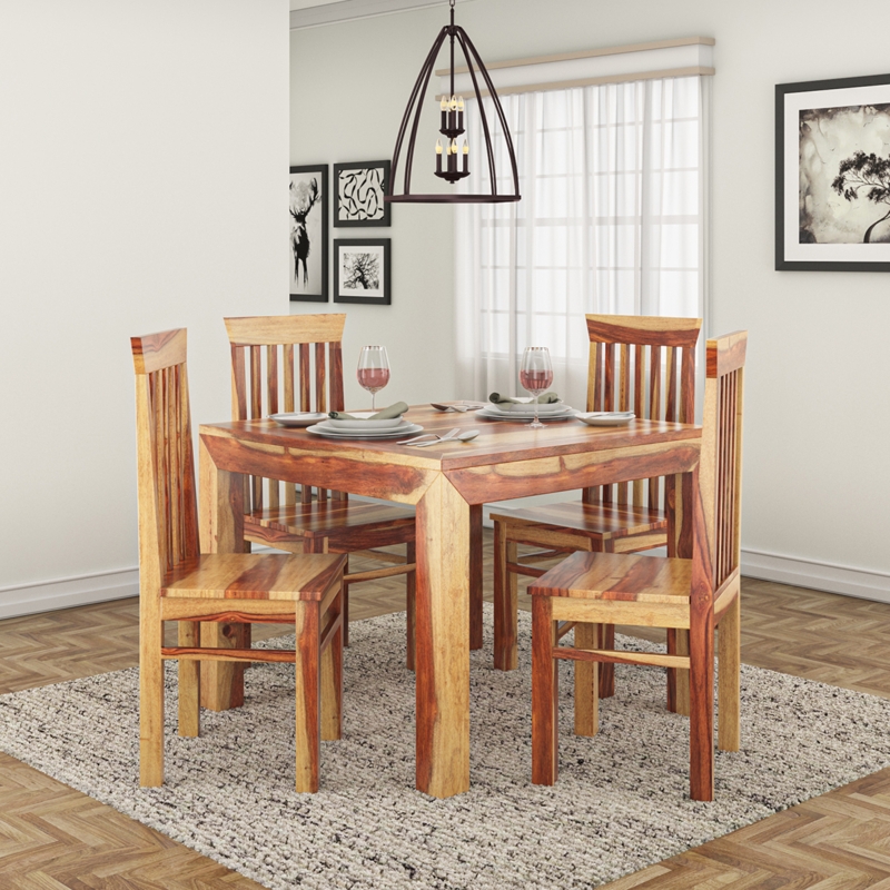 Dining Set Round Wood Pedestal Base with Slat Back Chairs