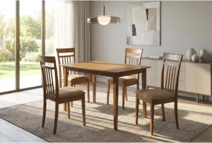 Dining Set Round Wood Table with Upholstered Armchairs for 4