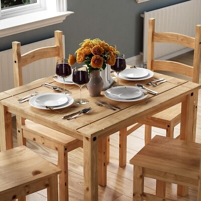 Dining Set Rustic Compact Light Wood Ladder Back Chairs