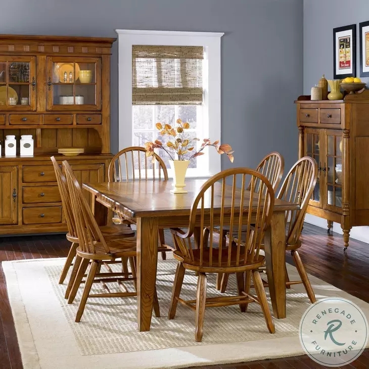 Dining Set Rustic Oak Rectangular Trestle Base