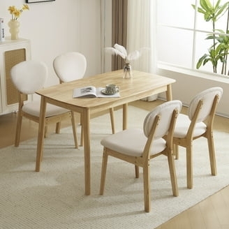 Dining Set Scandinavian Oval Light Wood Tapered Legs Cream Upholstery