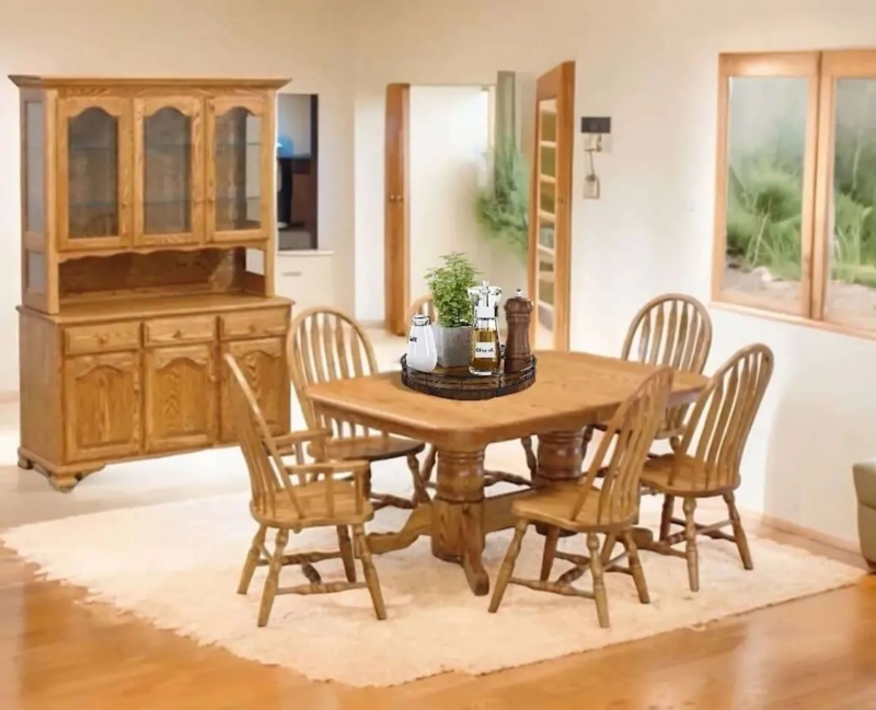 Dining Set Seven Piece Mission Style Slats Medium Wood