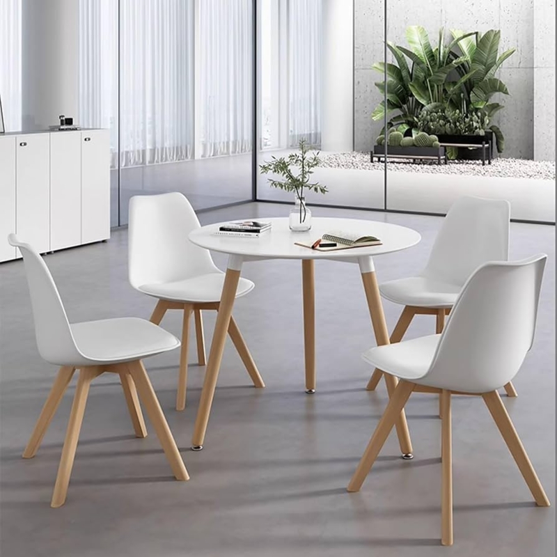Dining Set Splayed Wood Legs Molded Seats White Round Scandinavian