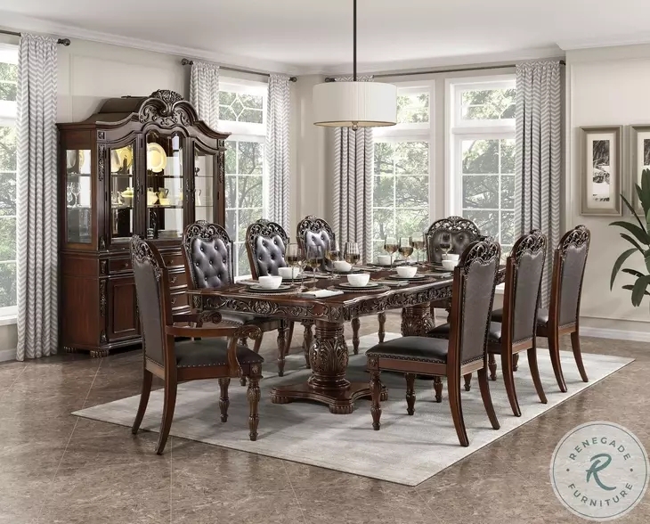 Dining Set Traditional Cherry Double Pedestal Ball and Claw Feet