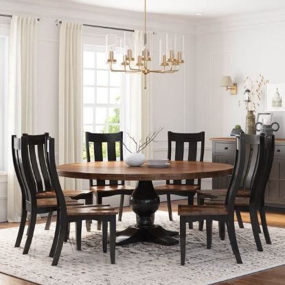 Dining Set, Two-Tone Black and Wood, X-Back Chairs, Turned Legs