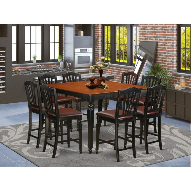 Dining Set Two Tone Finish 9 Piece Counter Height Square Table