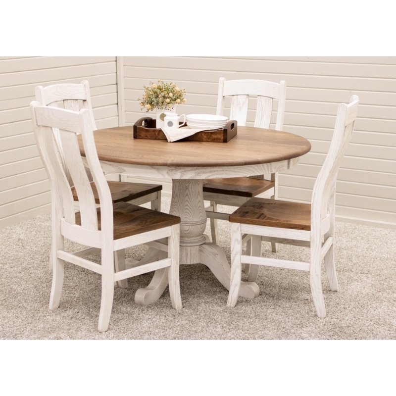 Dining Set Two-Tone Round Extending Table Slat Back Chairs