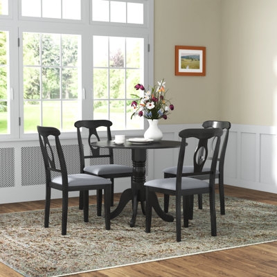 Dining Set Two-Tone Round Pedestal Base Slat-Back Chairs Farmhouse