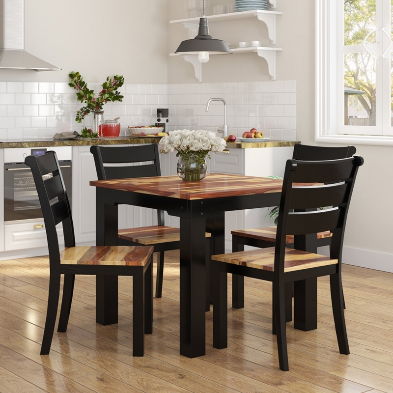 Dining Set Two Toned Variegated Wood Tones Small Square Slat Back